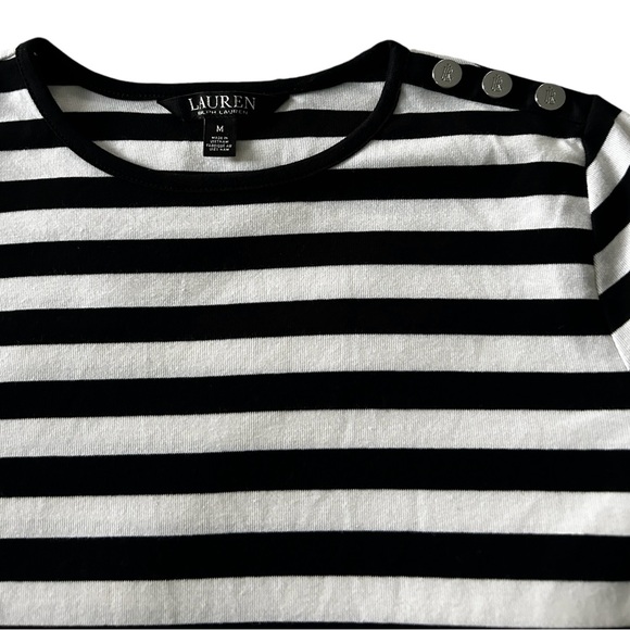 Lauren Ralph Lauren black & white striped long tee,cotton, size medium, … - Picture 6 of 11